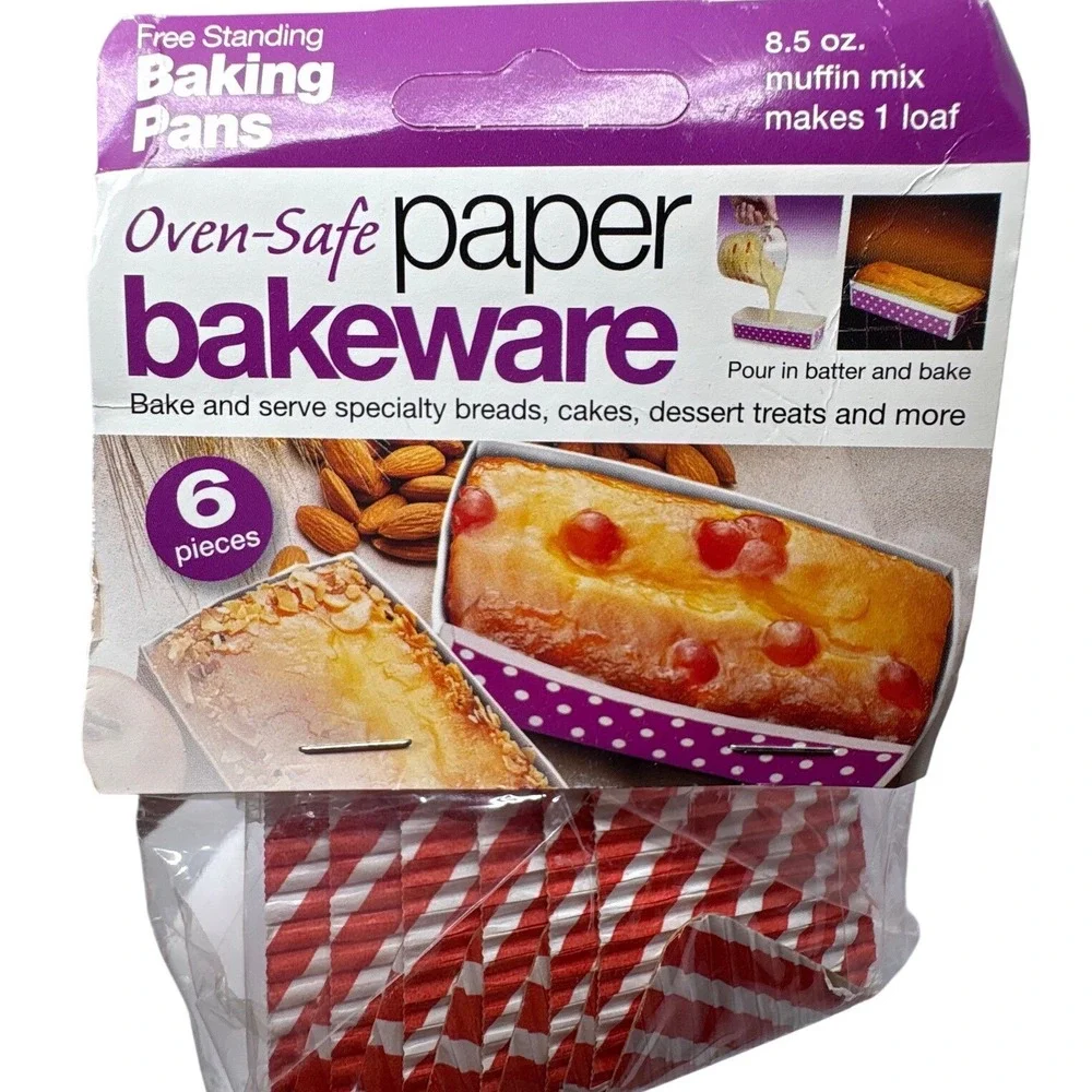 Welcome‎ Home Brands 6pc Paper Baking Pans Red White Stripe Oven Safe Loaf Pans